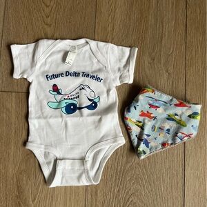 Delta Air Lines “Future Delta Traveler” Onesie and Handmade Aircraft Bib